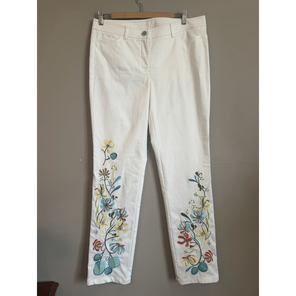 WORTH New York White Floral Embroidered Straight Leg Pants Size 10